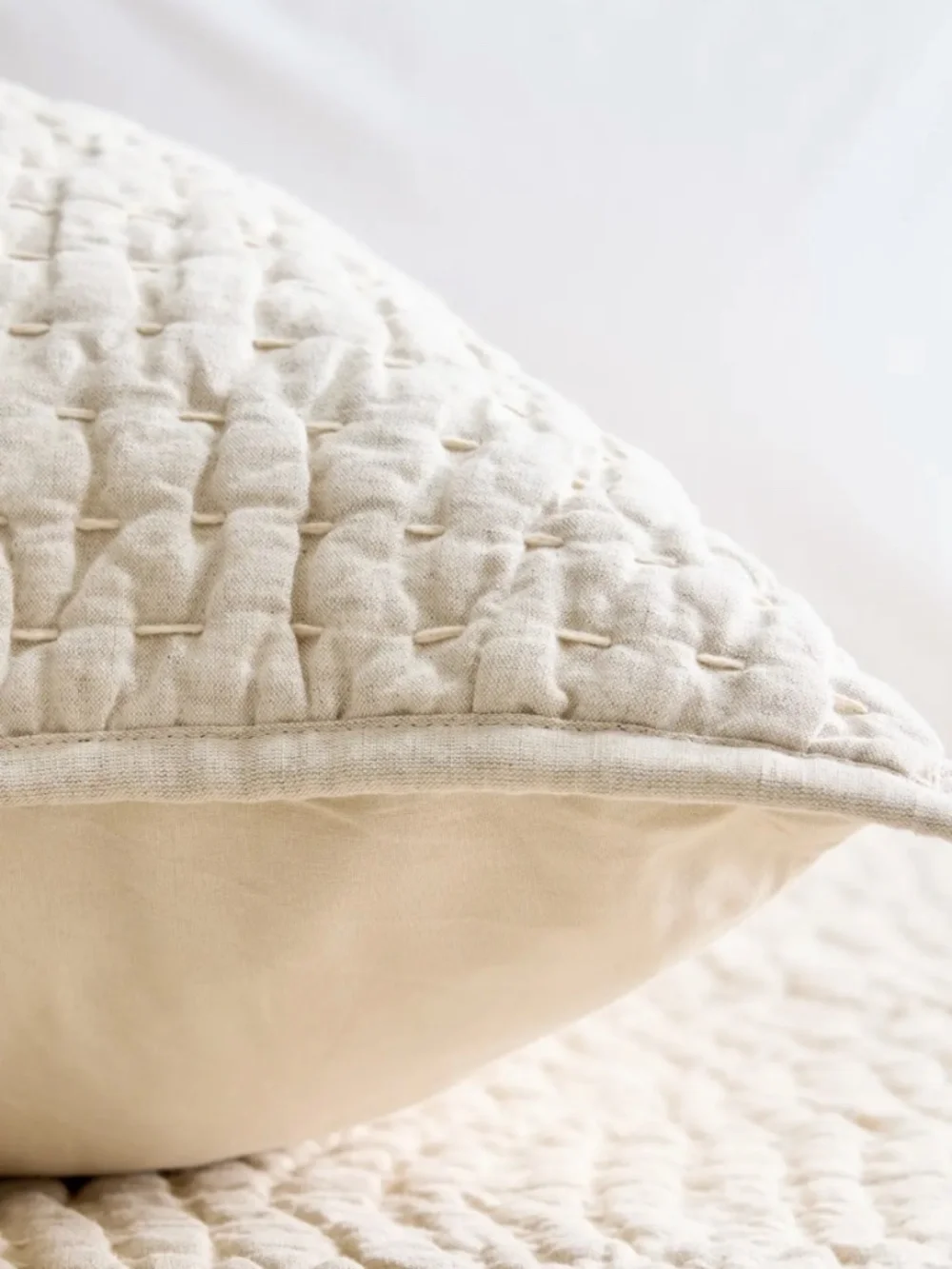 European Linen Cotton Stitch Quilted Euro Sham Natural